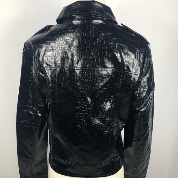 TOPSHOP Black Croc Faux Leather Moto Jacket - Picture 6 of 8